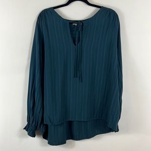 Knox Rose Tie Neck Pleated Rayon Long Sleeve Blouse Size XL